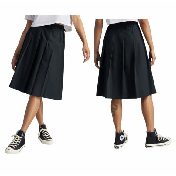 ❤️❤️CONVERSE Pleated Crossover Midi Skirt Adjustable Waistband XS Black 10028450 - Picture 1 of 7